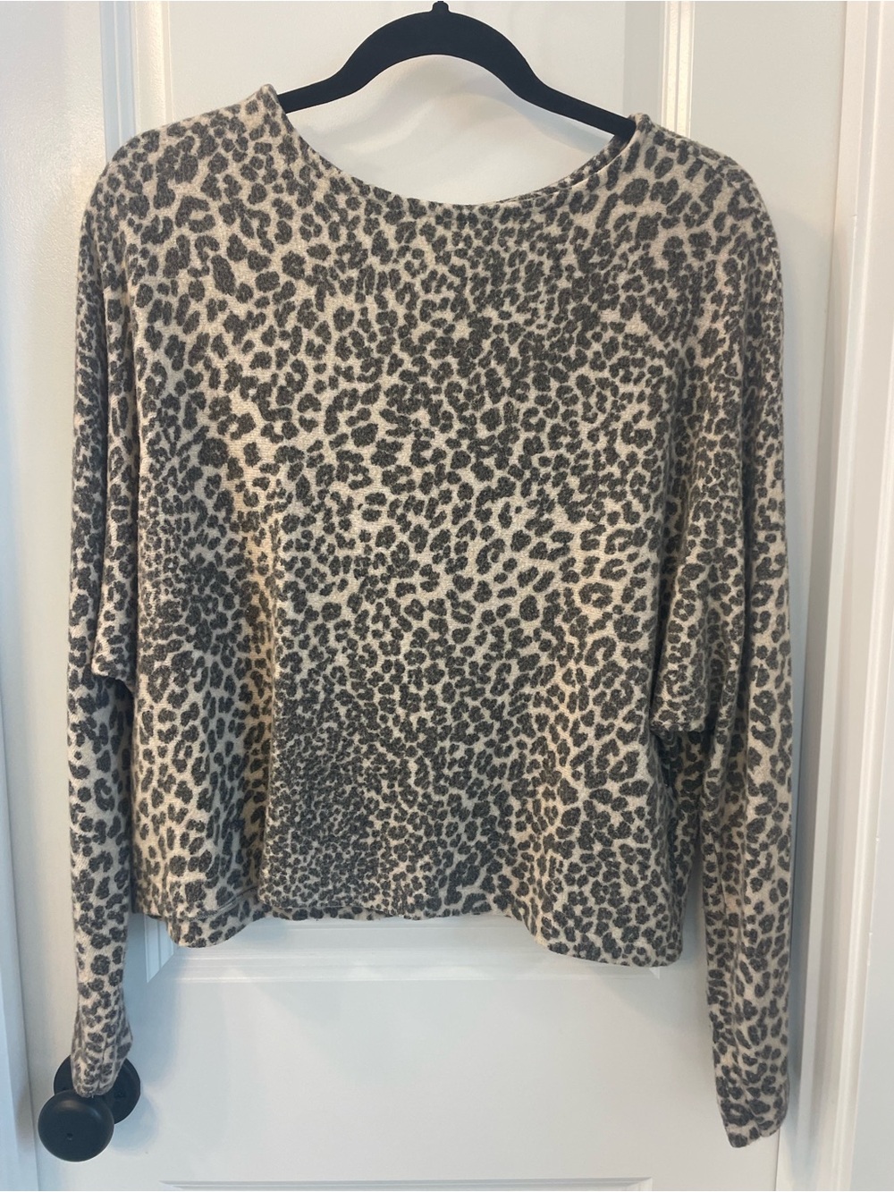 H&M Leopard Print Long Sleeve Top - Cream and Gray